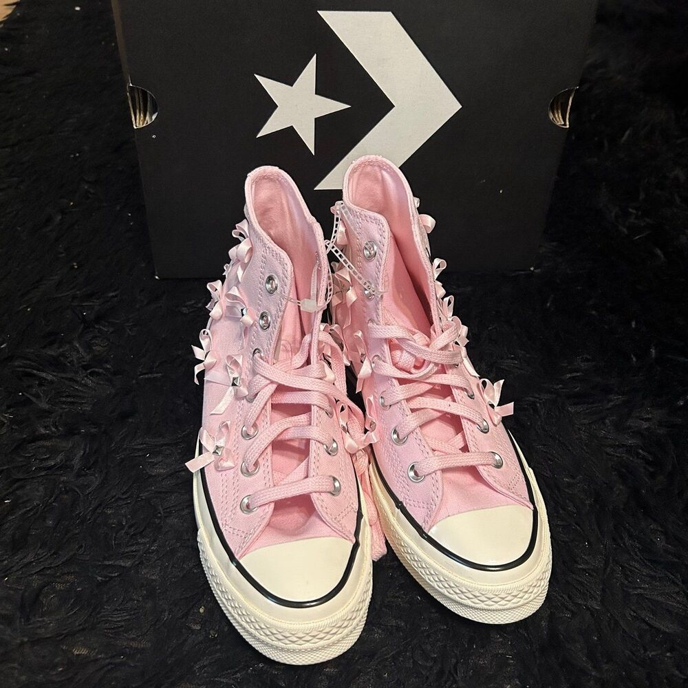 CONVERSE Chuck 70 hi top pink bow studded lace up shoes sneakers women’s 7 new - Picture 2 of 9